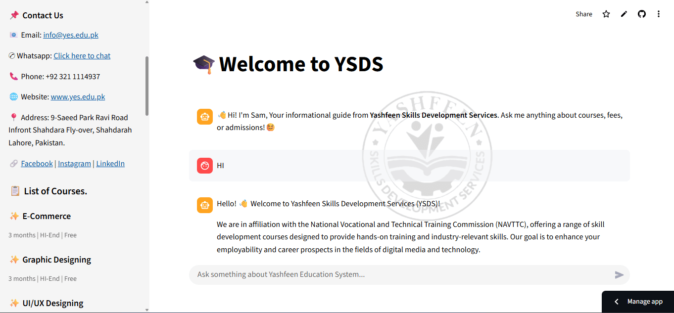 YSDS Chatbot Interface